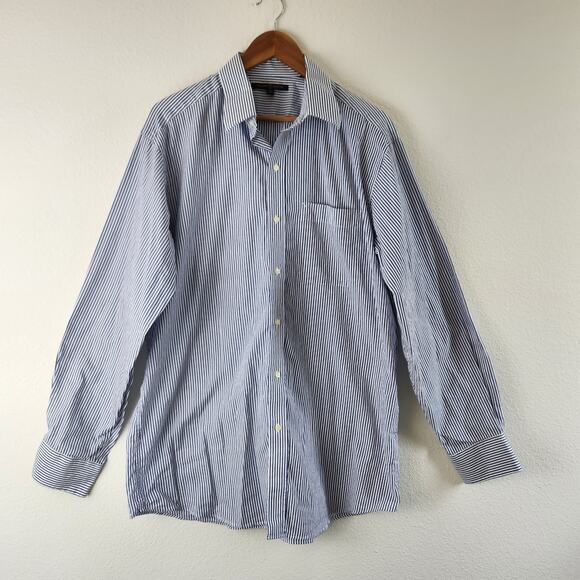 Tommy Hilfiger Men's Size 16 34-35 Large Dress Shirt Blue White Pin Stripes - Picture 1 of 5
